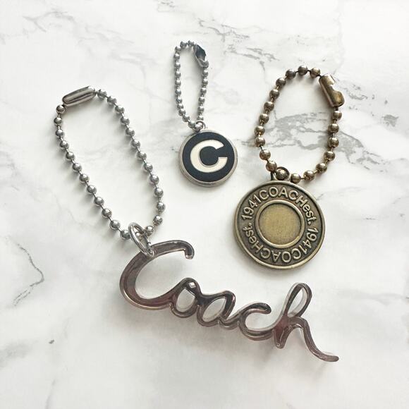 3 Coach Bag Charms Goldtone Medallion & Small Black/White C & Script Logo - Picture 1 of 4